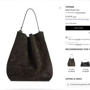 Toteme Women Belted Suede Tote Espresso Chocolate Brown- Worn Once